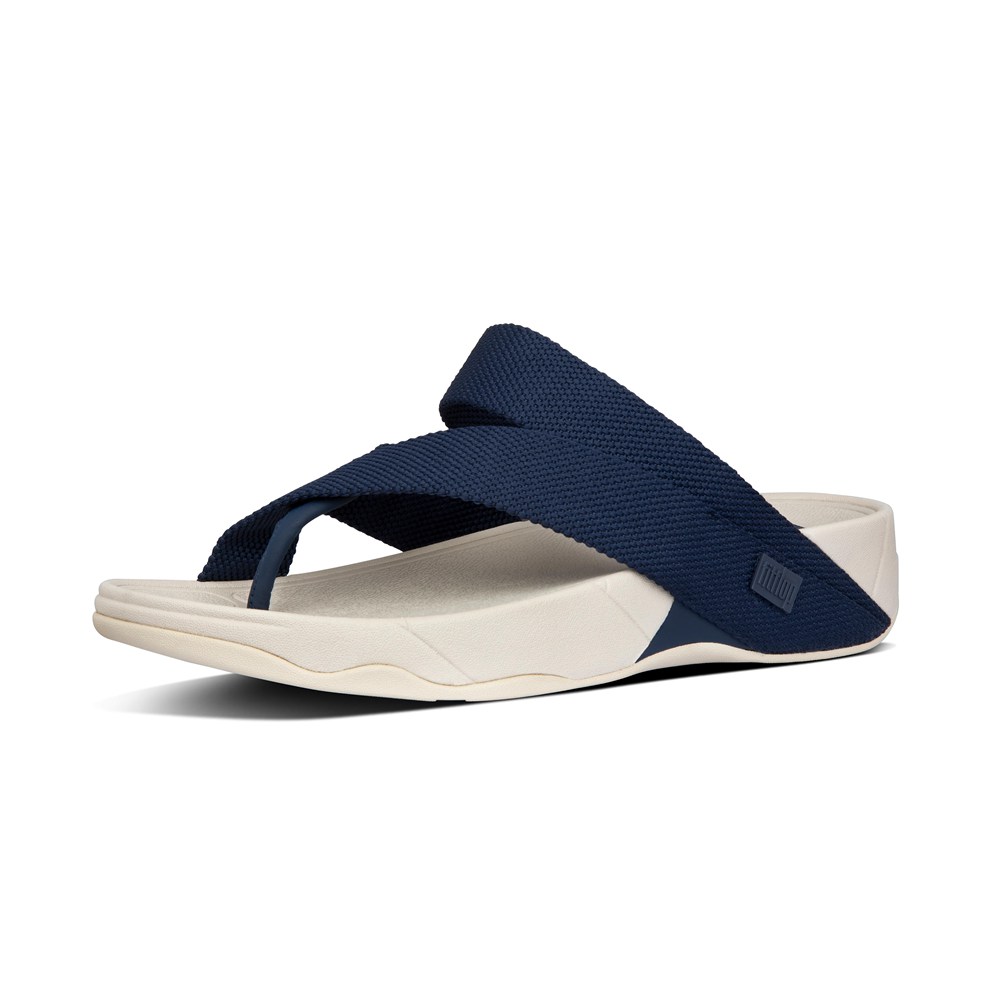 Fitflop Mens Sandals Navy/Beige - Sling Weave Toe-post - 18KMJPEQD